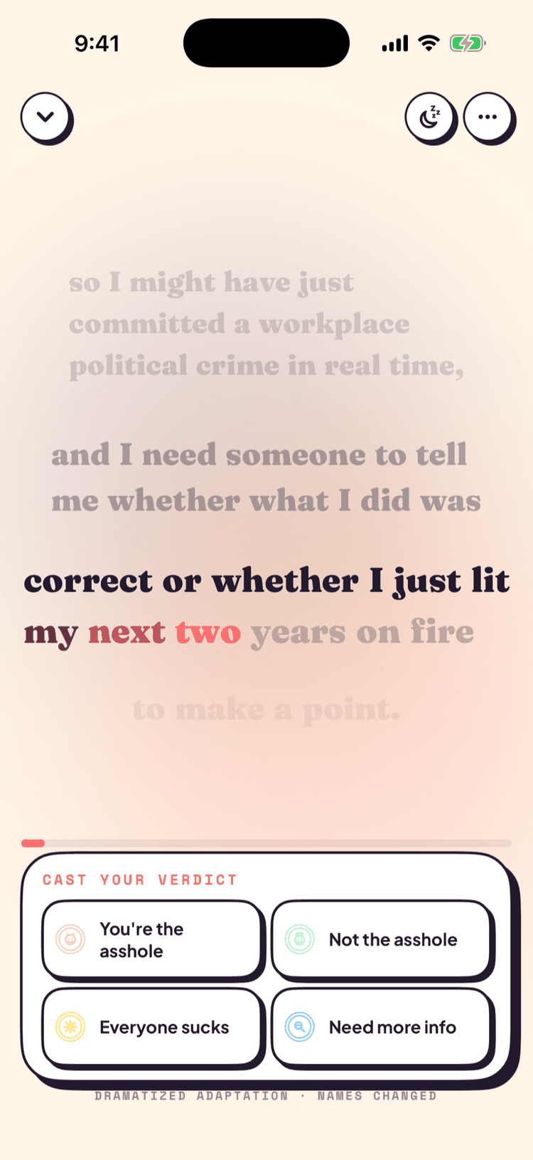 The No Notes player reading a case out loud, word by word